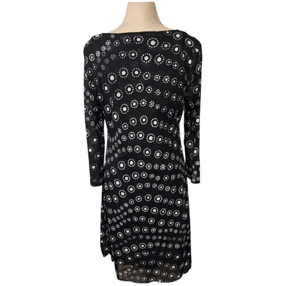 Vintage Chaus Black White Polka Dot V Neck‎ Long Sleeve Mesh Dress M Whimsigoth - Picture 5 of 8